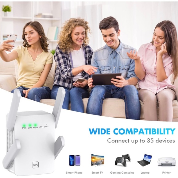 WiFi Extender Signal Booster w/ Ethernet Port & Access Point 1-Tap Setup 2.4GHz - Picture 7 of 10